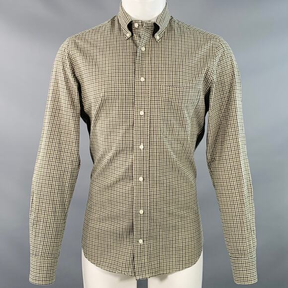 GITMAN VINTAGE M Beige Black Green Checkered Cotton One Pocket Long Sleeve Shirt - Picture 1 of 6
